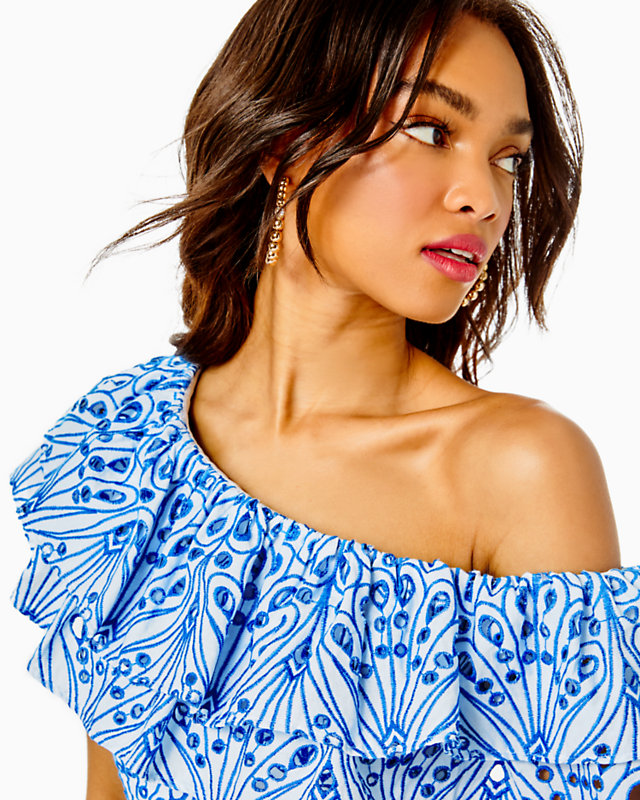 Sundea One-Shoulder Eyelet Shift Dress