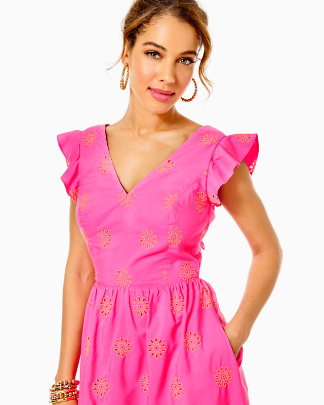 Lillyanne Flutter Sleeve Eyelet Midi Dress