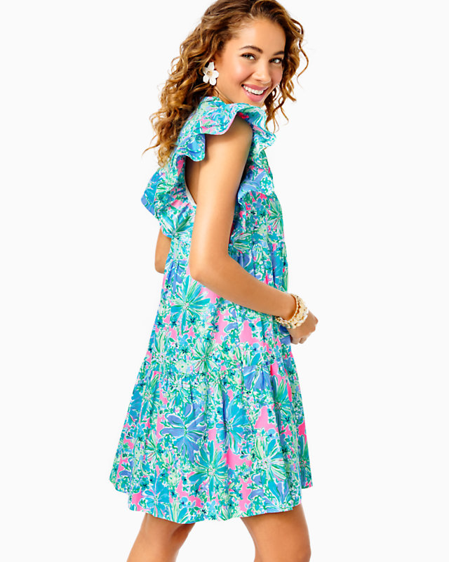 Aldena Ruffle Sleeve Cotton Dress