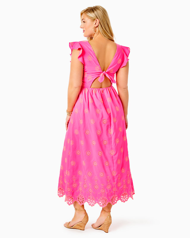 Lillyanne Flutter Sleeve Eyelet Midi Dress