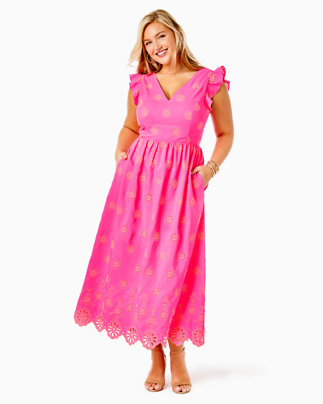 Lillyanne Flutter Sleeve Eyelet Midi Dress