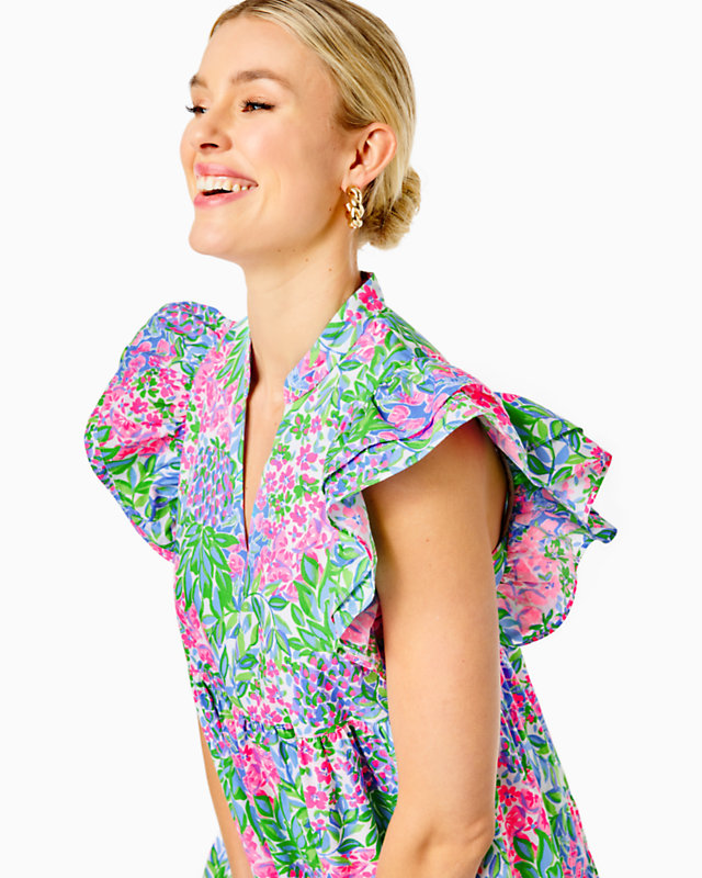 Aldena Ruffle Sleeve Cotton Dress