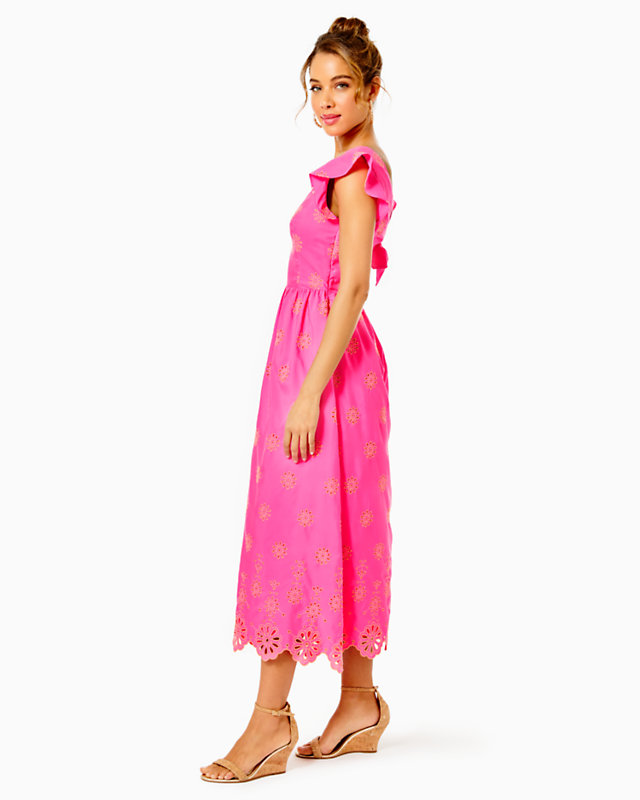 Lillyanne Flutter Sleeve Eyelet Midi Dress
