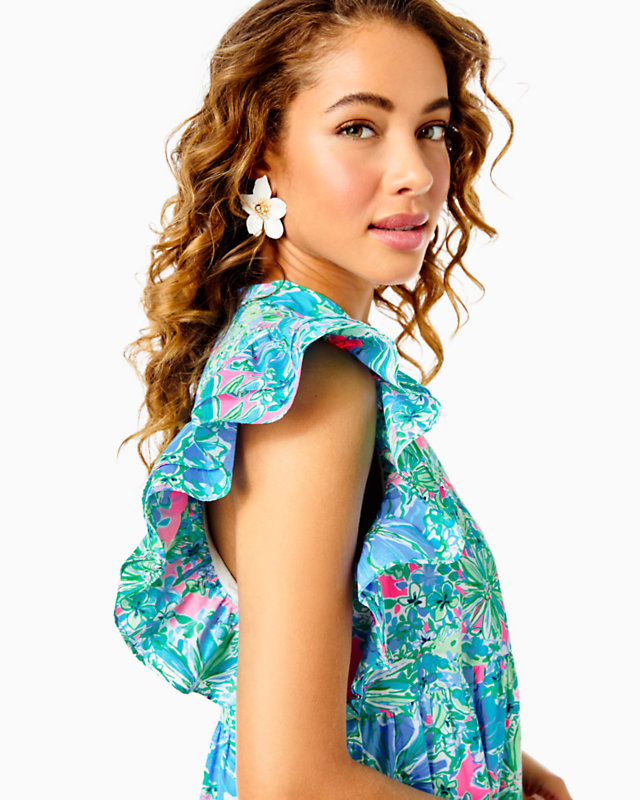 Aldena Ruffle Sleeve Cotton Dress