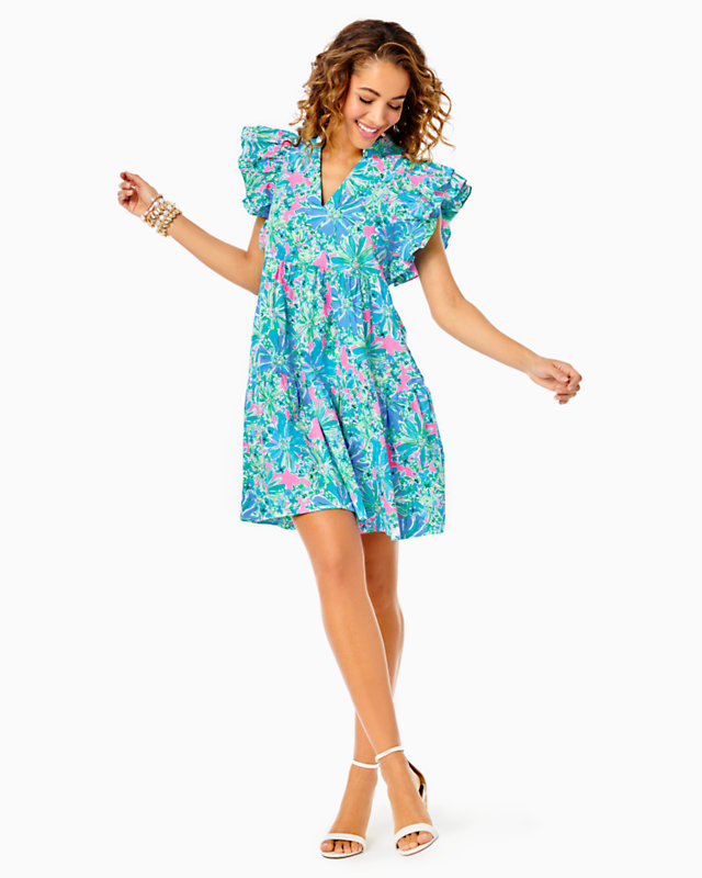 Aldena Ruffle Sleeve Cotton Dress