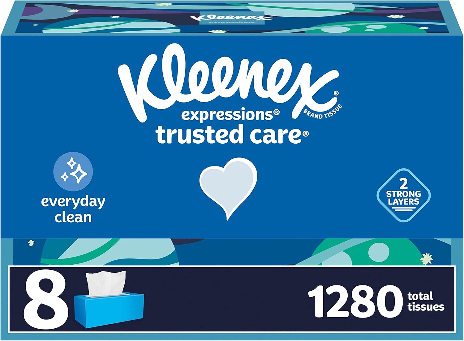 Kleenex Trusted Care Facial Tissues, 8 Flat Boxes, 200 Tissues per Box, 2-Ply, Packaging May Vary