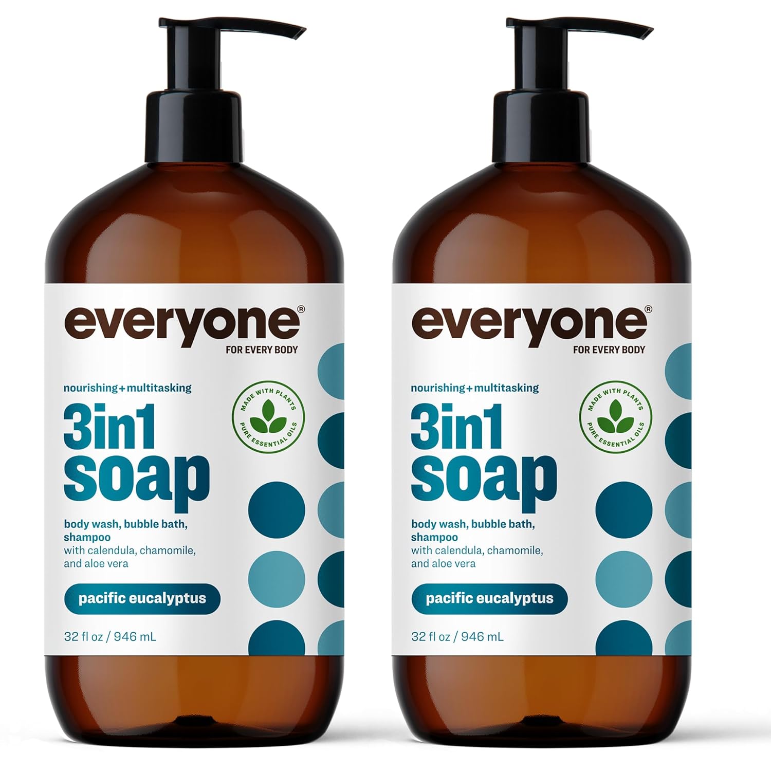 Everyone 3-in-1 Soap, Body Wash, Bubble Bath, Shampoo, 32 Ounce (Pack of 2), Lavender and Aloe, Coconut Cleanser with Organic Plant Extracts and Pure Essential Oils (Packaging May Vary)
