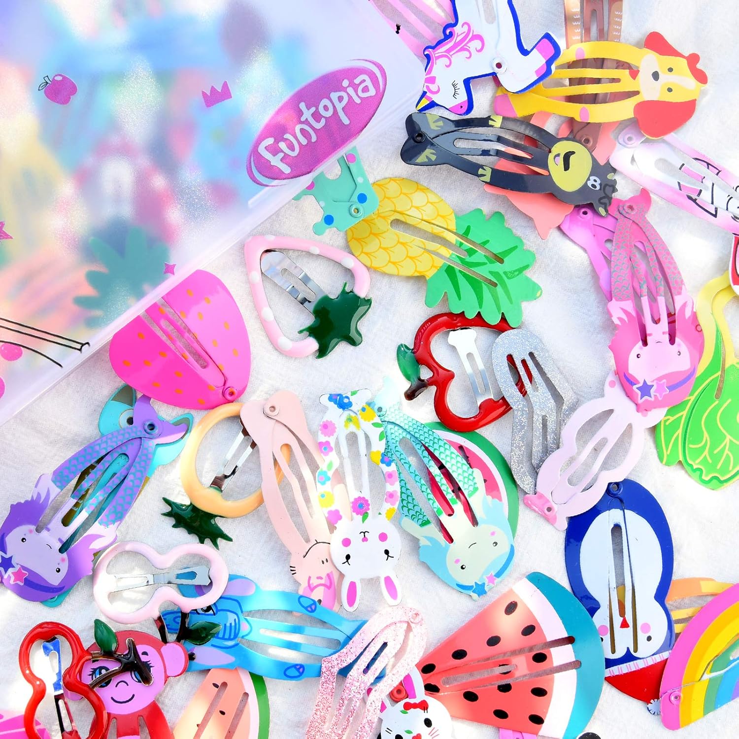 Girls Hair Clips Barrettes, Dependingi 80 Pcs Lovely Animal Fruit Printed Pattern Metal Snap Hair Clips Cartoon Design Hairpins for Kids Teens Pets