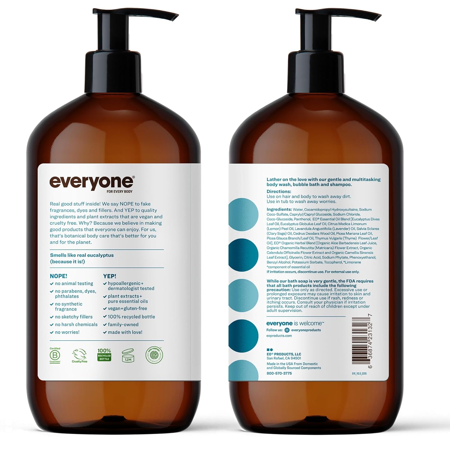 Everyone 3-in-1 Soap, Body Wash, Bubble Bath, Shampoo, 32 Ounce (Pack of 2), Lavender and Aloe, Coconut Cleanser with Organic Plant Extracts and Pure Essential Oils (Packaging May Vary)