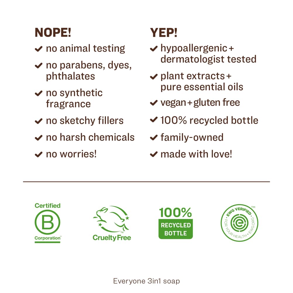 Everyone 3-in-1 Soap, Body Wash, Bubble Bath, Shampoo, 32 Ounce (Pack of 2), Lavender and Aloe, Coconut Cleanser with Organic Plant Extracts and Pure Essential Oils (Packaging May Vary)