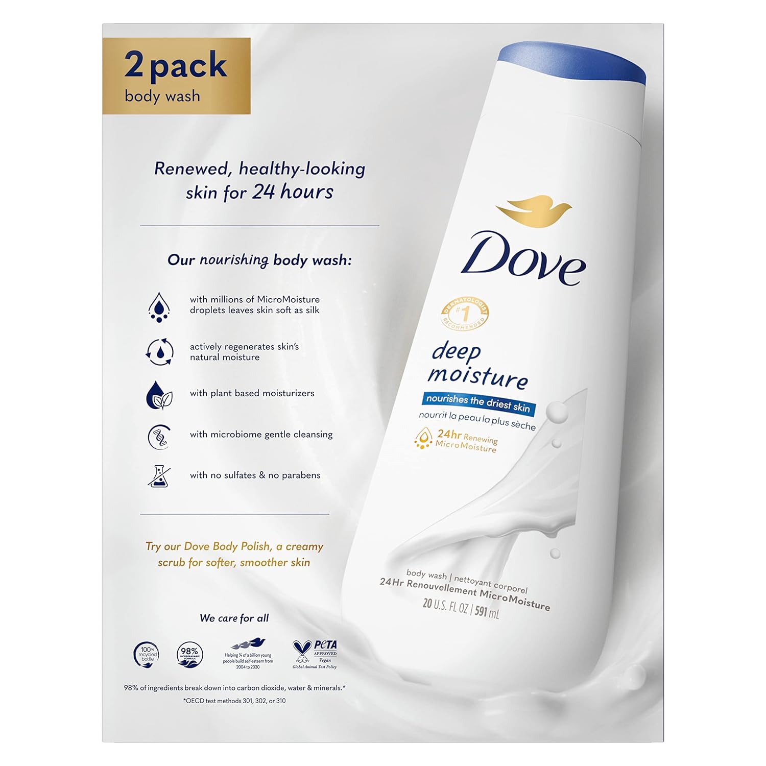 Dove Body Wash with Pump Deep Moisture For Dry Skin Moisturizing Skin Cleanser with 24hr Renewing MicroMoisture Nourishes The Driest Skin 30.6 oz