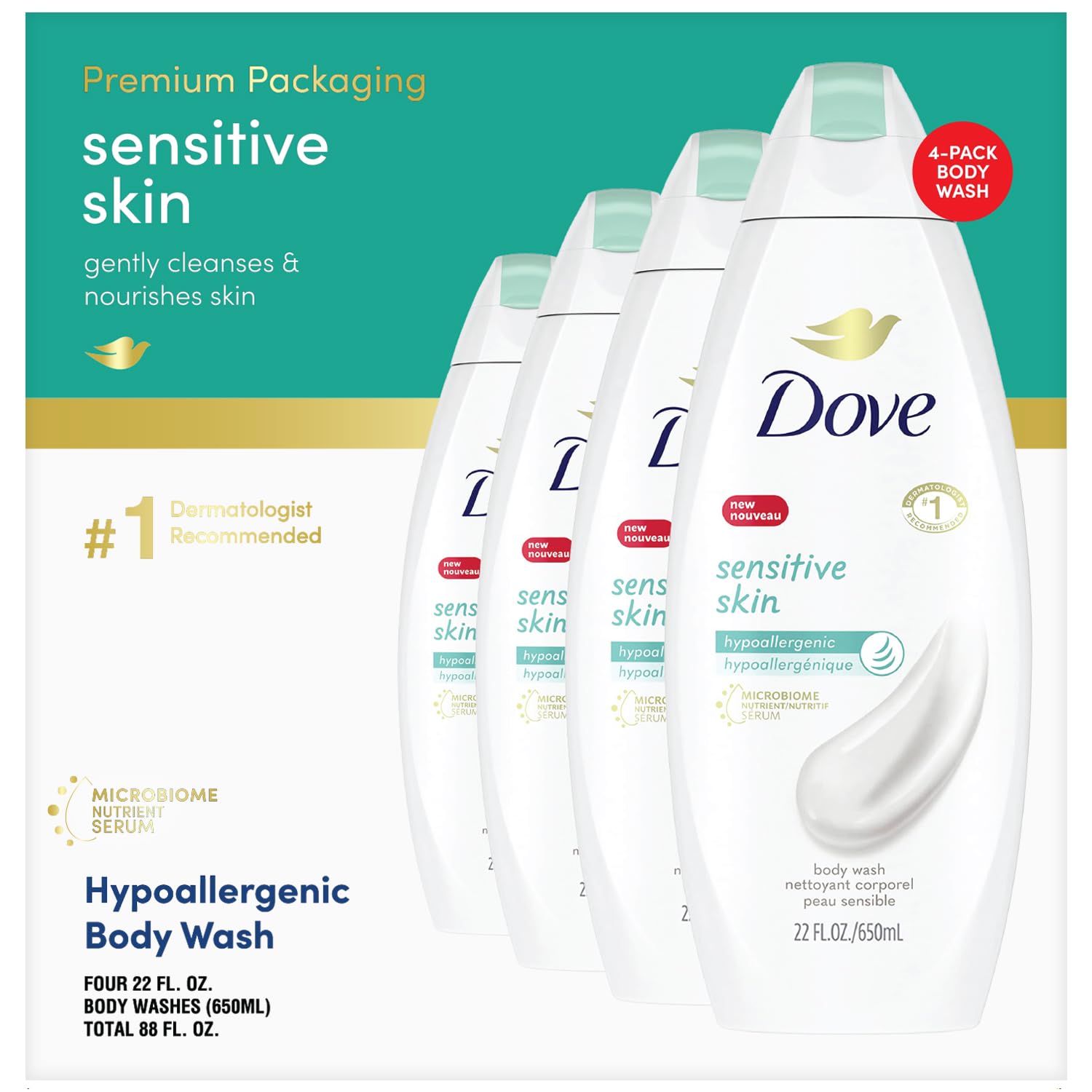 Dove Hypoallergenic Body Wash To Moisturize Sensitive Skin Body Wash For Sensitive Skin Sulfate And Paraben Free 34oz