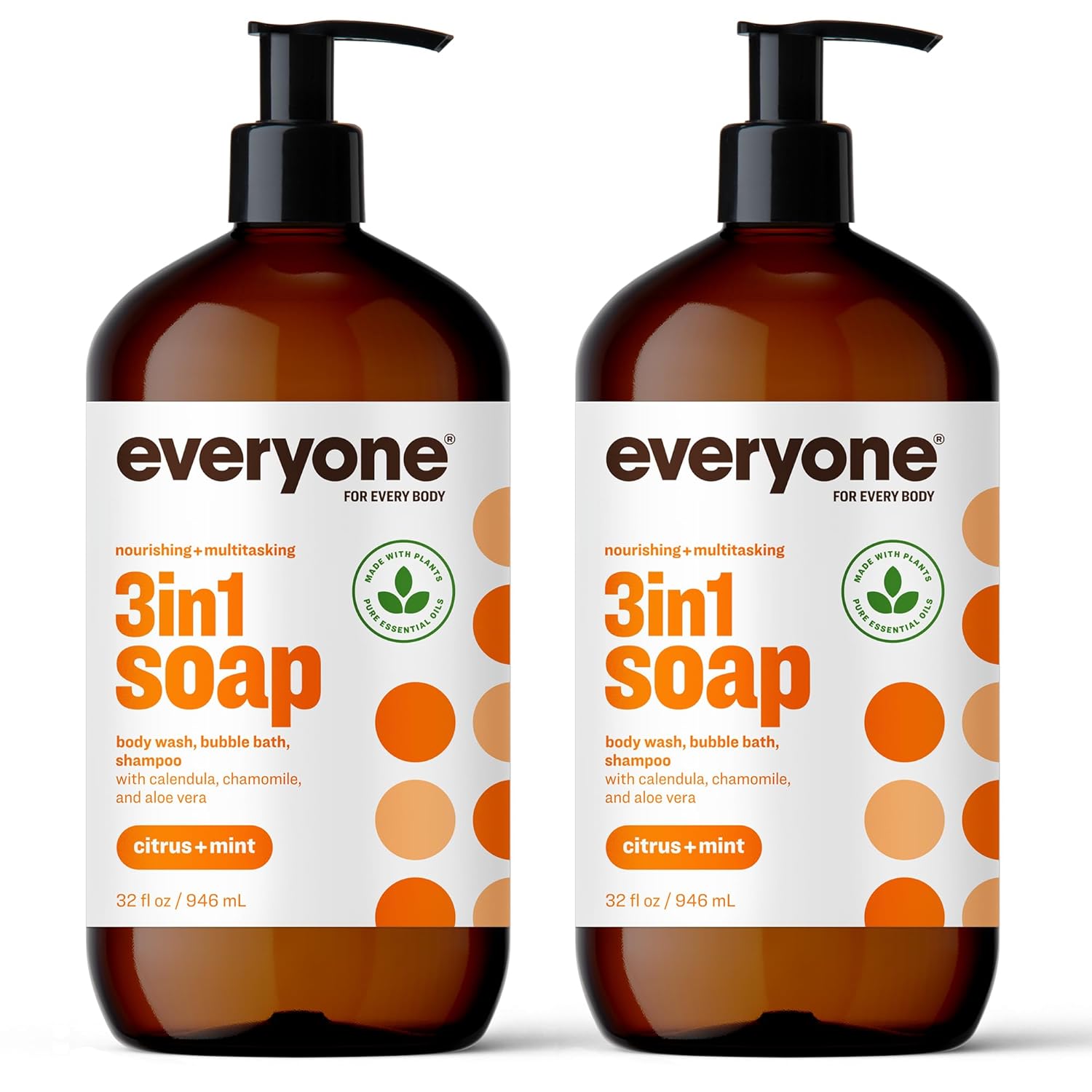 Everyone 3-in-1 Soap, Body Wash, Bubble Bath, Shampoo, 32 Ounce (Pack of 2), Lavender and Aloe, Coconut Cleanser with Organic Plant Extracts and Pure Essential Oils (Packaging May Vary)