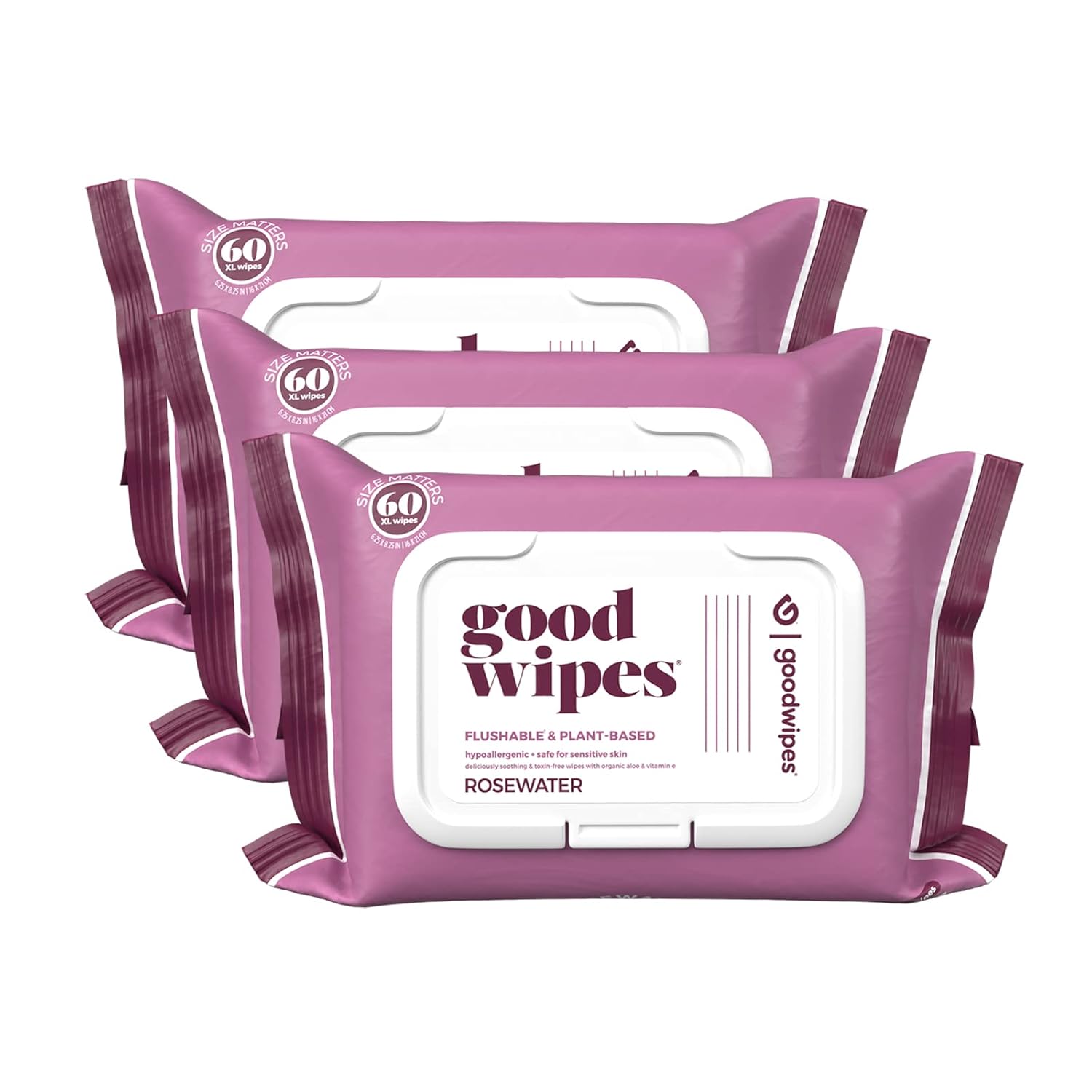 Goodwipes Flushable Butt Wipes – Soothing Botanicals & Aloe – Septic & Sewer Safe – Largest Adult Toilet Wipes – Rosewater, 360 count (6 packs)