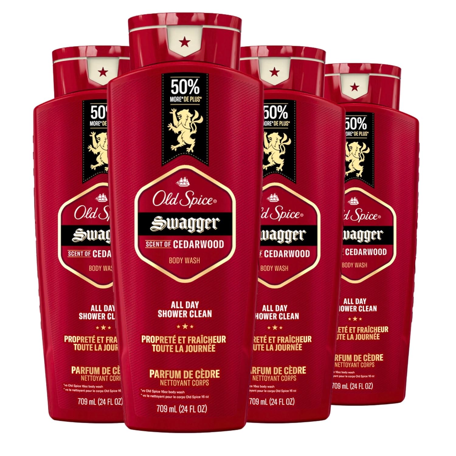 Old Spice Body Wash for Men, 24/7 Shower Fresh with Lasting Scent, Red Collection, Swagger with Cedarwood Scent, 24 fl oz (Pack of 2)