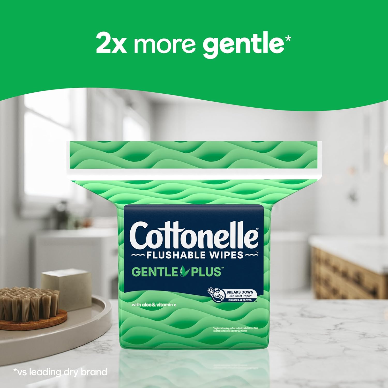 Cottonelle GentlePlus Flushable Wet Wipes with Aloe & Vitamin E, 6 Flip-Top Packs, 42 Wipes Per Pack (252 Total Wipes), Packaging May Vary