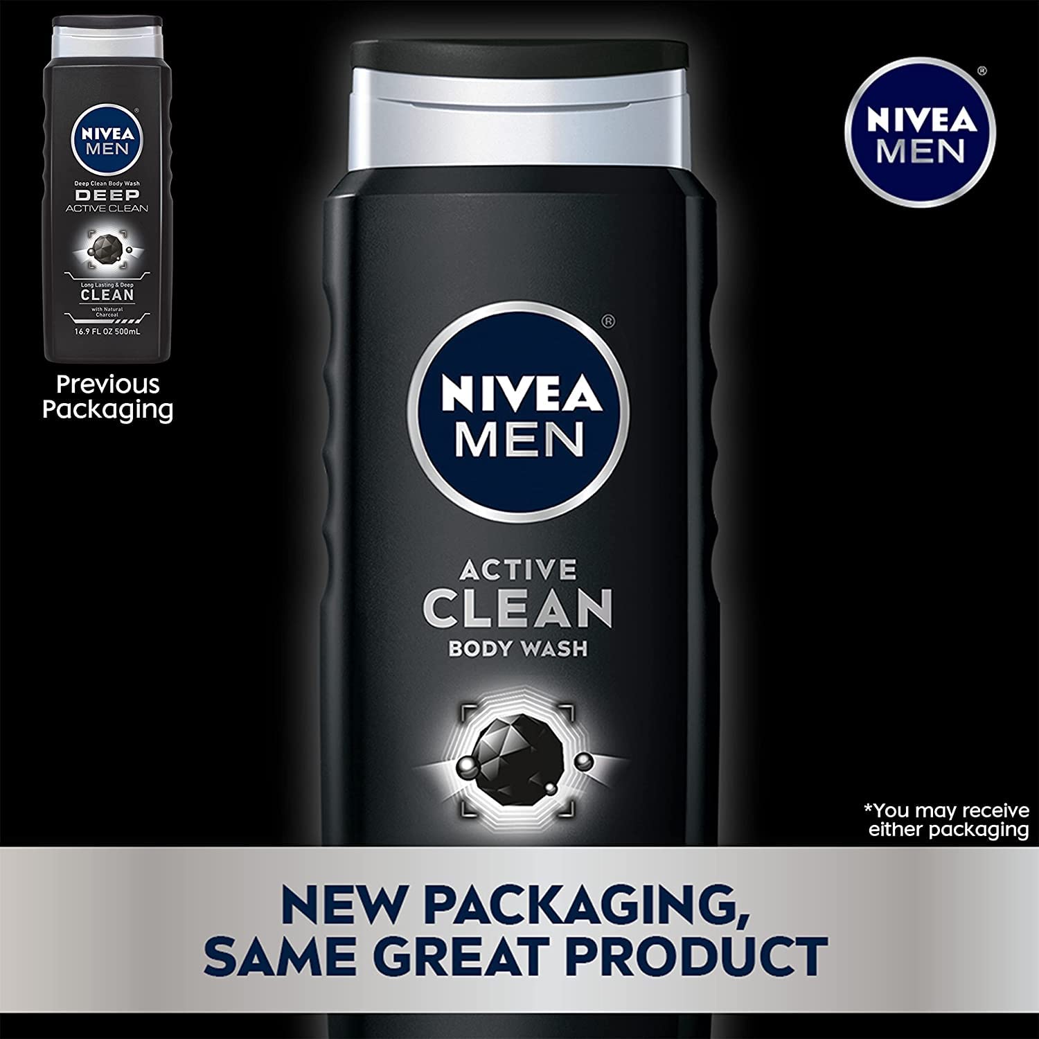 Nivea Men DEEP Active Clean Charcoal Body Wash, Exfoliating Body Wash for Men with Natural Charcoal, 3 Pack of 16.9 Fl Oz Bottles, Holiday Gifts for Men