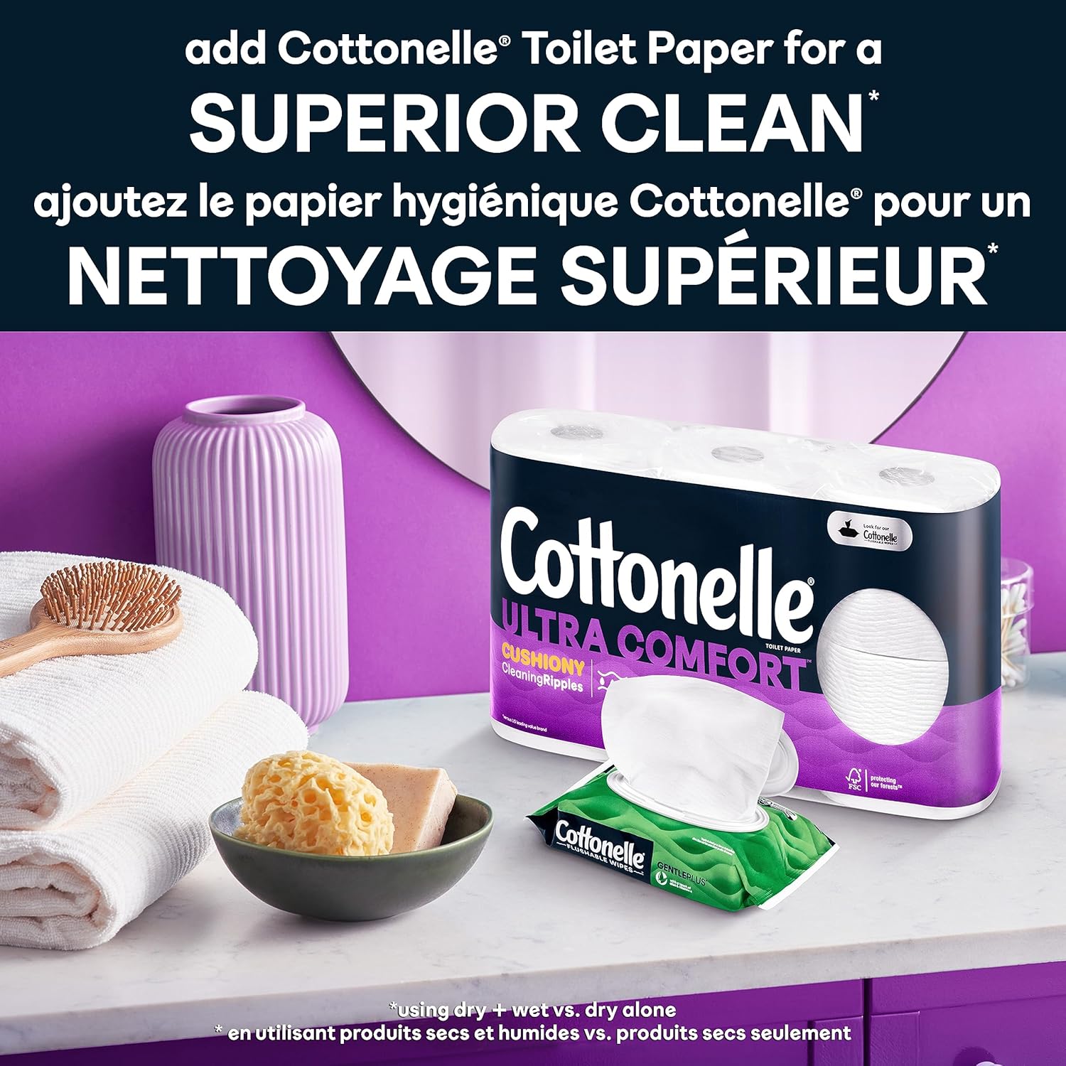 Cottonelle GentlePlus Flushable Wet Wipes with Aloe & Vitamin E, 6 Flip-Top Packs, 42 Wipes Per Pack (252 Total Wipes), Packaging May Vary