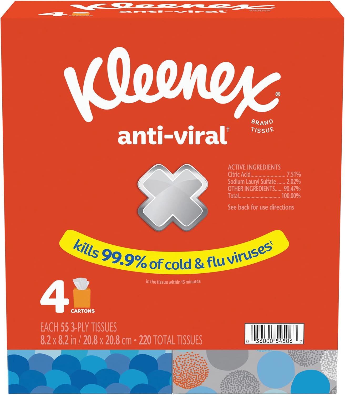 Kleenex Anti-Viral Facial Tissues, Classroom or Office Tissue, 18 Cube Boxes, 55 Tissues per Box, 3-Ply (990 Total Tissues)