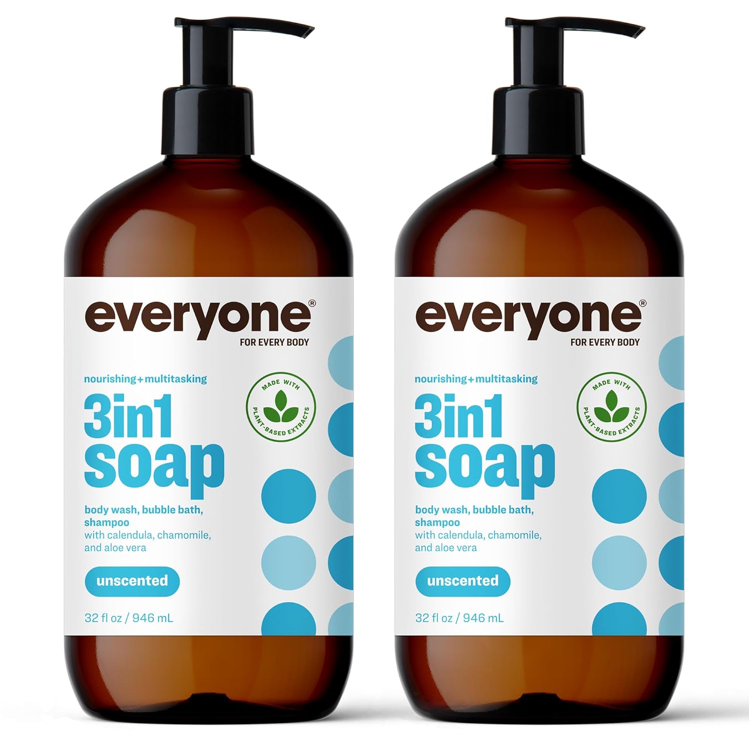 Everyone 3-in-1 Soap, Body Wash, Bubble Bath, Shampoo, 32 Ounce (Pack of 2), Lavender and Aloe, Coconut Cleanser with Organic Plant Extracts and Pure Essential Oils (Packaging May Vary)