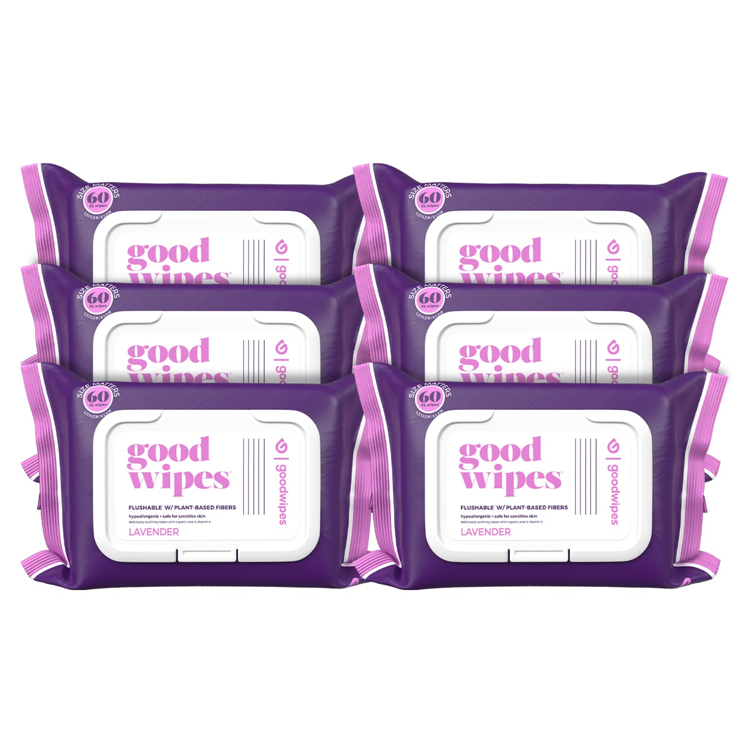 Goodwipes Flushable Butt Wipes Made w/Soothing Botanicals & Aloe – Soft & Gentle Wet Wipe Dispenser for Home Use, Septic & Sewer Safe – Largest Adult Toilet Wipes – Lavender, 360 count (6 packs)