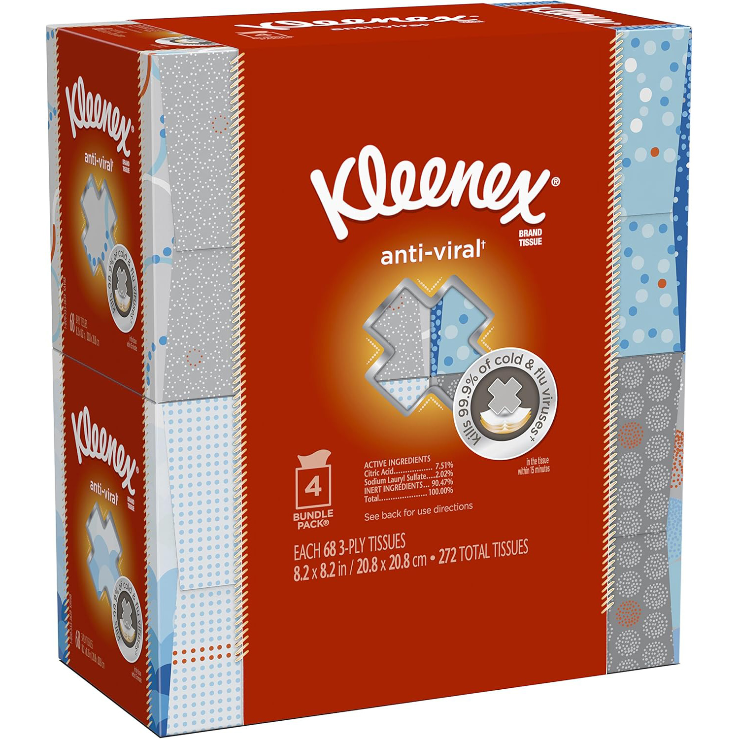 Kleenex Anti-Viral Facial Tissues, Classroom or Office Tissue, 18 Cube Boxes, 55 Tissues per Box, 3-Ply (990 Total Tissues)