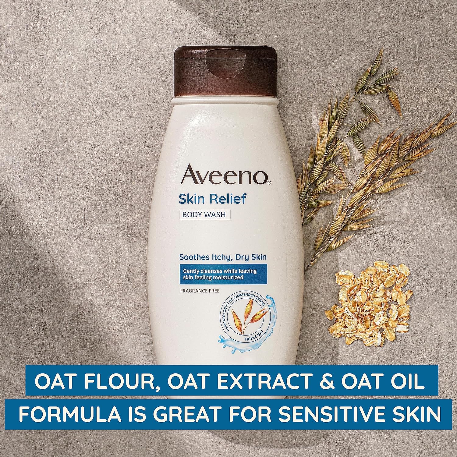 Aveeno Skin Relief Body Wash with Triple Oat Formula Soothes Itchy and Dry Skin, Fragrance Free Body Wash for Sensitive Skin, 33 FL OZ