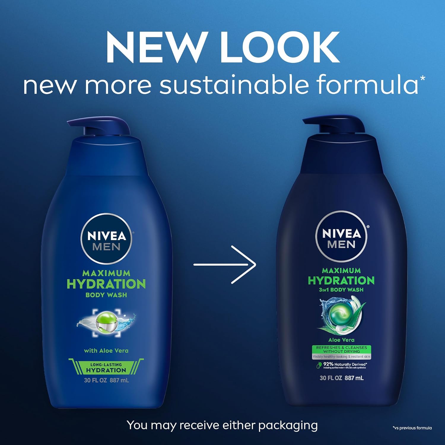 NIVEA MEN Maximum Hydration Body Wash with Aloe Vera, Long-Lasting Hydrating Body Wash for Men, 3 Pack of 16.9 Fl Oz Bottles