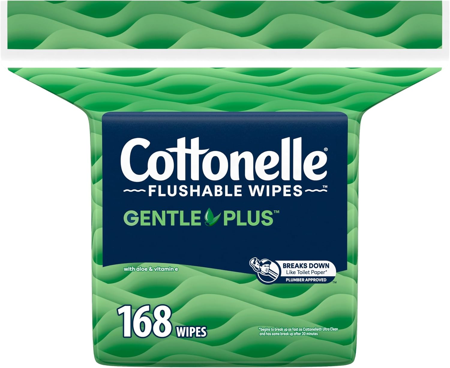 Cottonelle GentlePlus Flushable Wet Wipes with Aloe & Vitamin E, 6 Flip-Top Packs, 42 Wipes Per Pack (252 Total Wipes), Packaging May Vary
