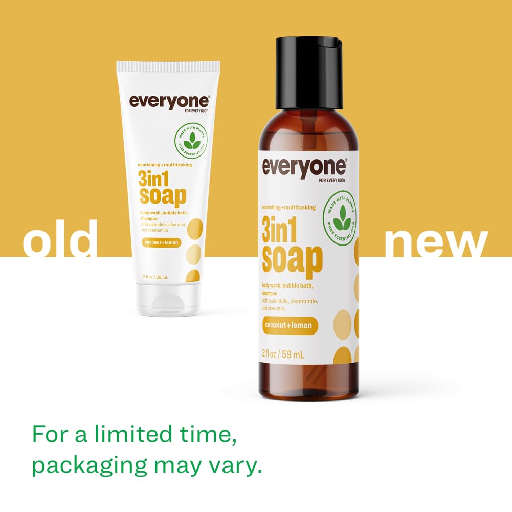 Everyone 3-in-1 Soap, Body Wash, Bubble Bath, Shampoo, 32 Ounce (Pack of 2), Lavender and Aloe, Coconut Cleanser with Organic Plant Extracts and Pure Essential Oils (Packaging May Vary)