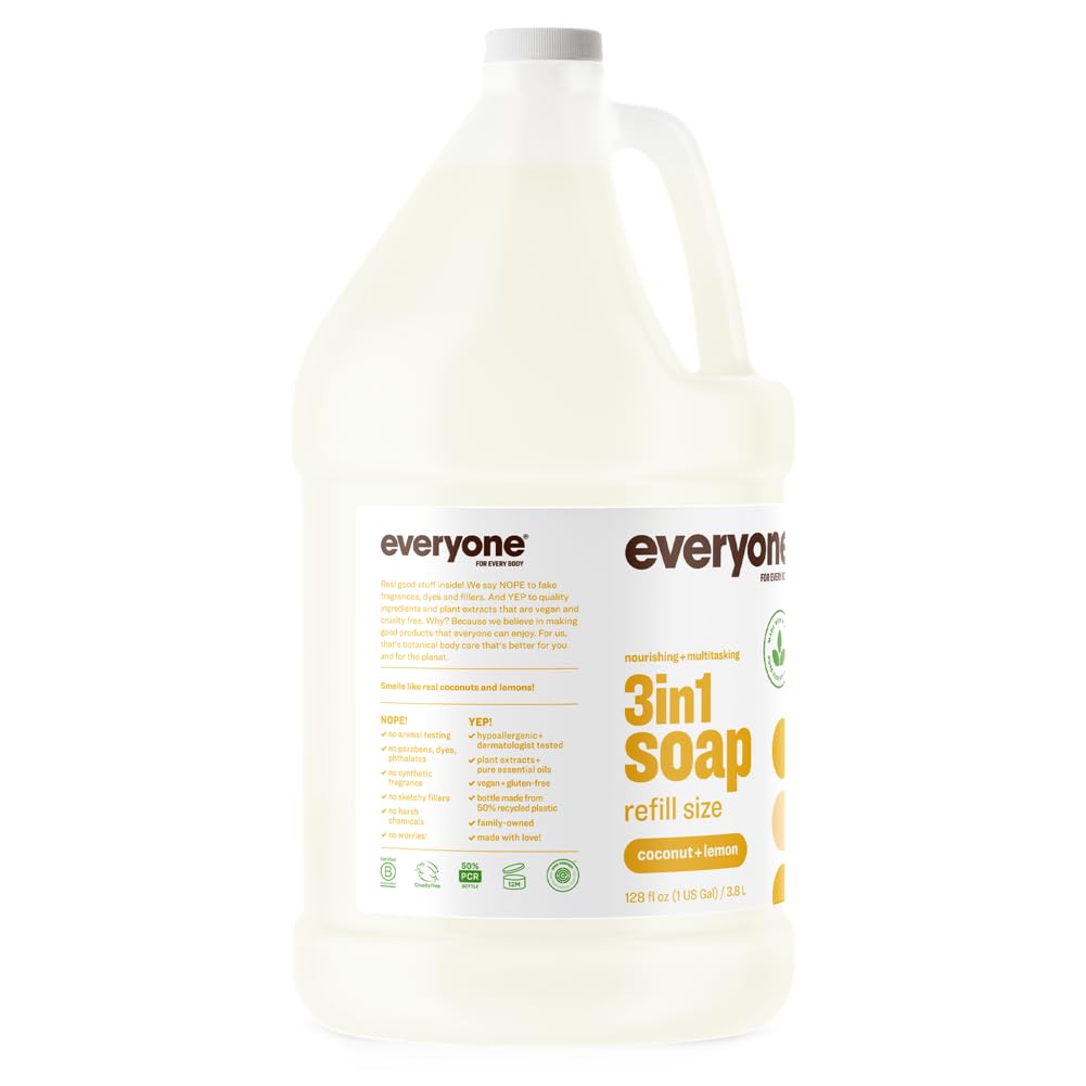 Everyone 3-in-1 Soap, Body Wash, Bubble Bath, Shampoo, 32 Ounce (Pack of 2), Lavender and Aloe, Coconut Cleanser with Organic Plant Extracts and Pure Essential Oils (Packaging May Vary)