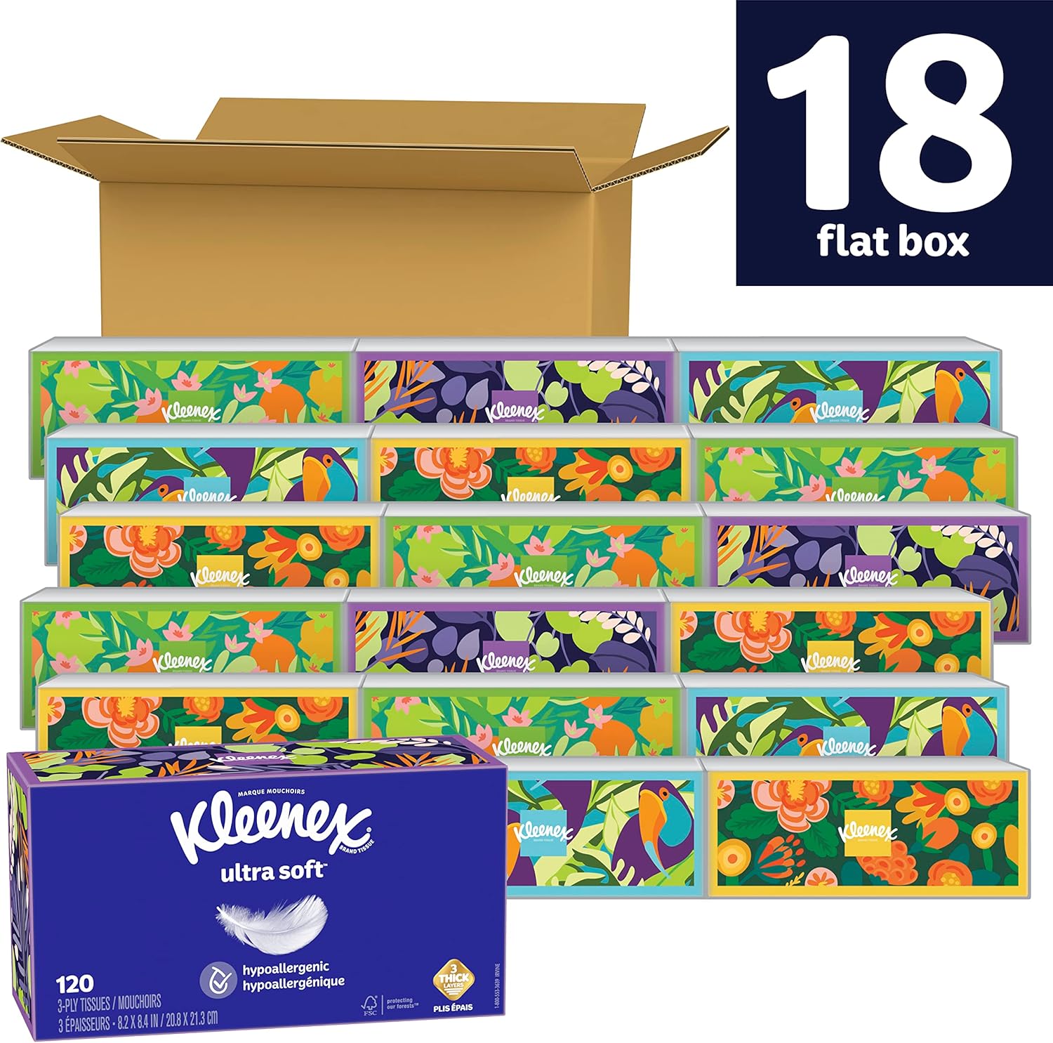 Kleenex Ultra Soft Facial Tissues, 8 Flat Boxes, 180 Tissues per Box, 3-Ply, Packaging May Vary