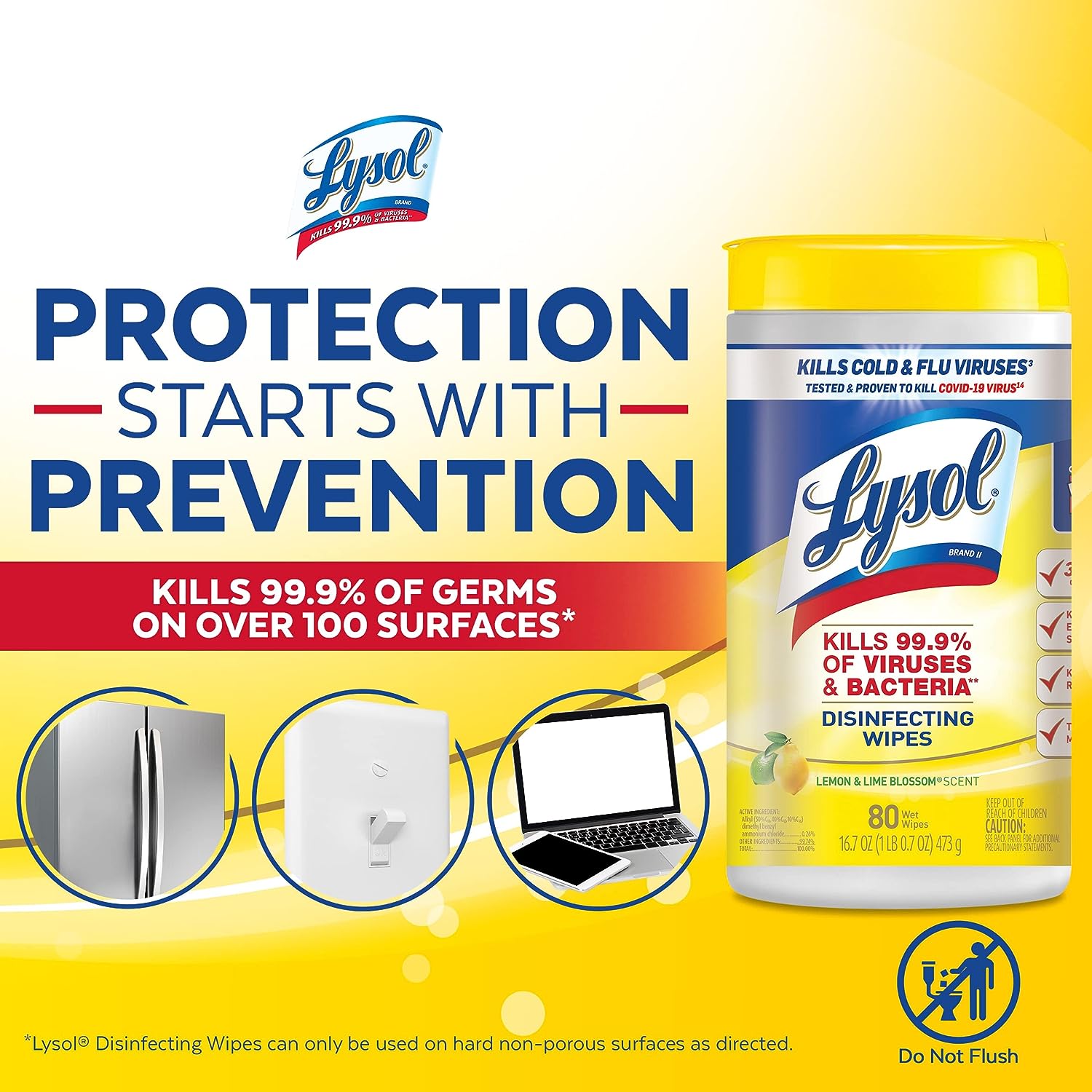 Lysol Disinfectant Wipes, Multi-Surface Antibacterial Cleaning Wipes, For Disinfecting and Cleaning, Lemon and Lime Blossom, 80 Count (Pack of 4)