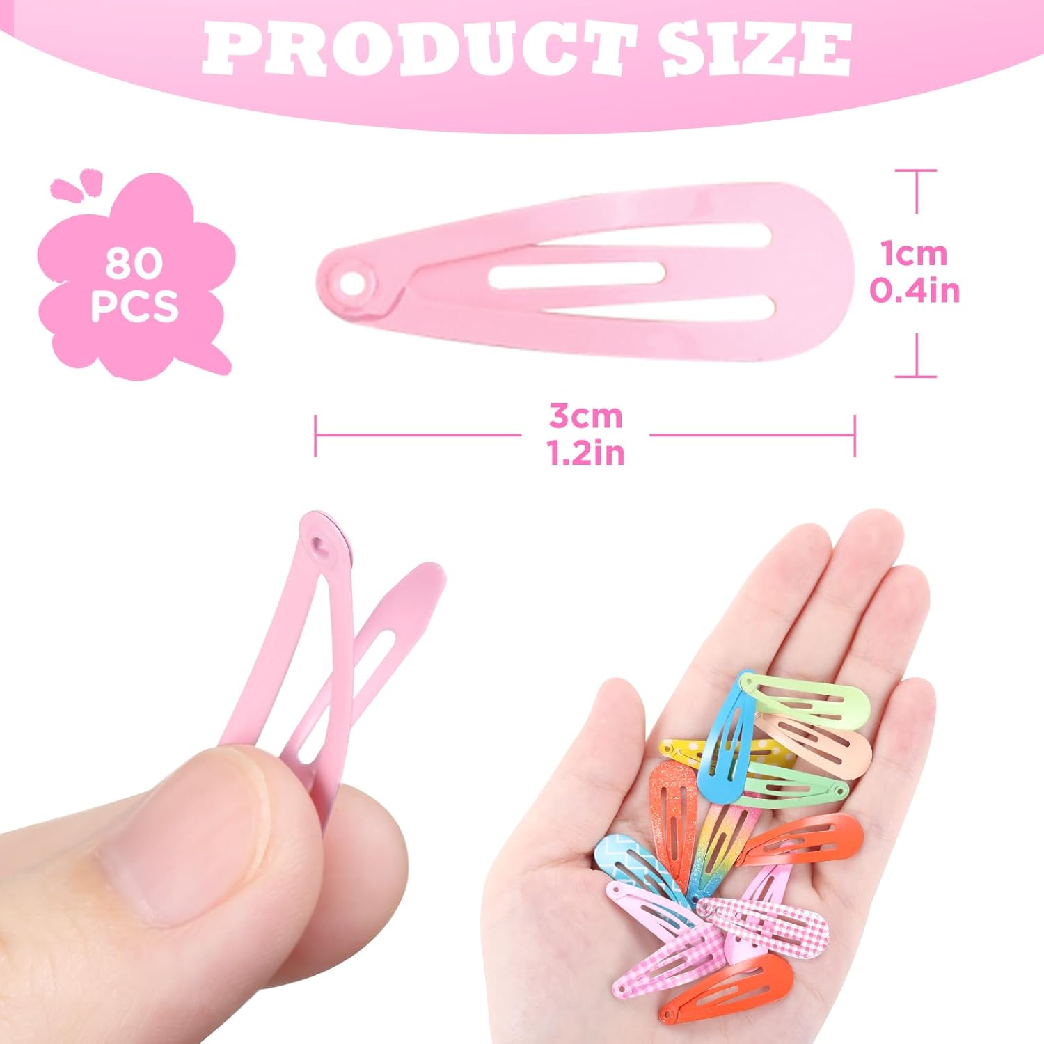 Toddler Hair Clips, Dependingi 80 Pcs (1.2 Inch, 3cm) Cute Mini Snap Hair Clips for Baby Girls Kids, Colorful Small Barrettes Metal Hair Clips for Fine Hair