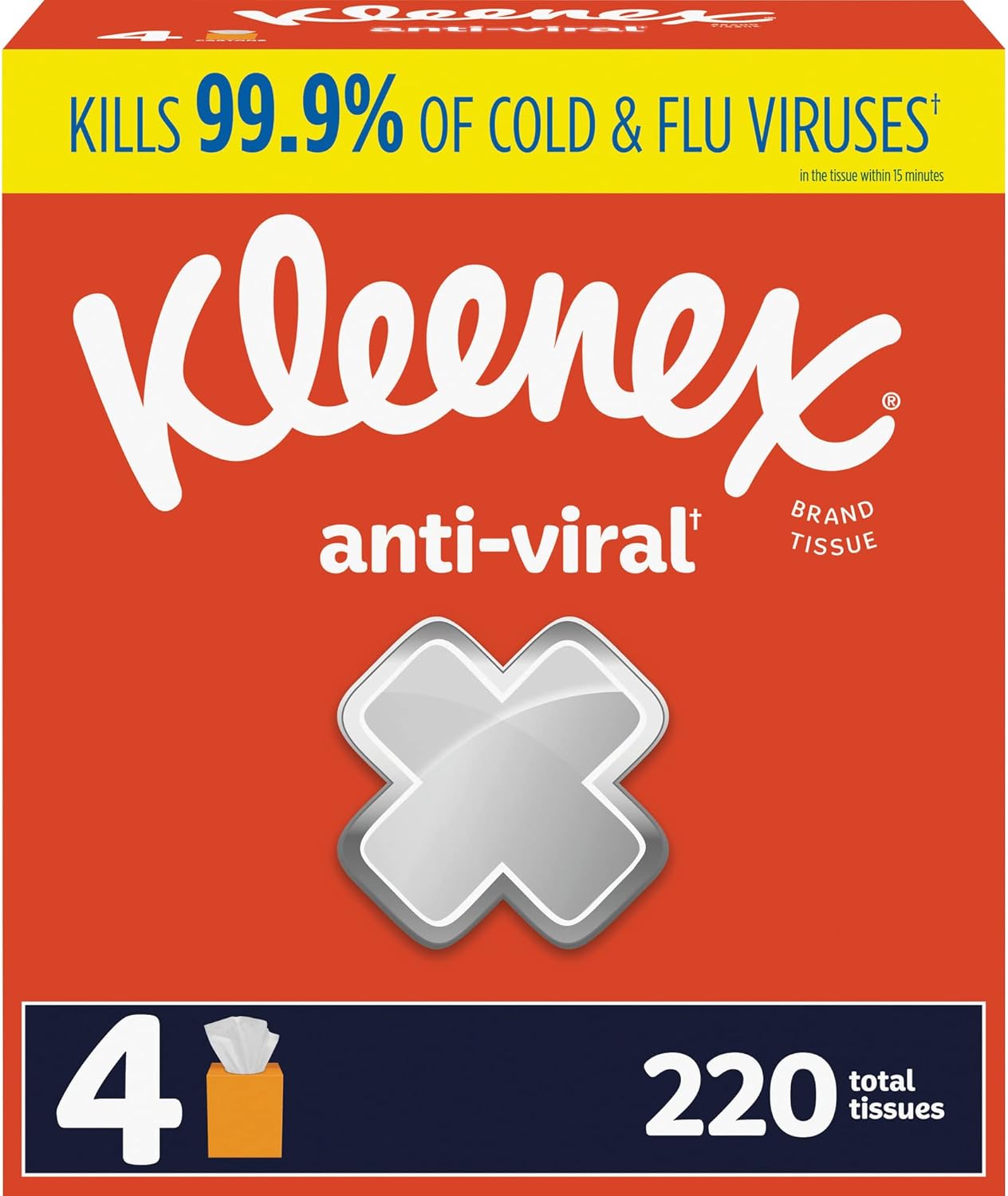 Kleenex Anti-Viral Facial Tissues, Classroom or Office Tissue, 18 Cube Boxes, 55 Tissues per Box, 3-Ply (990 Total Tissues)