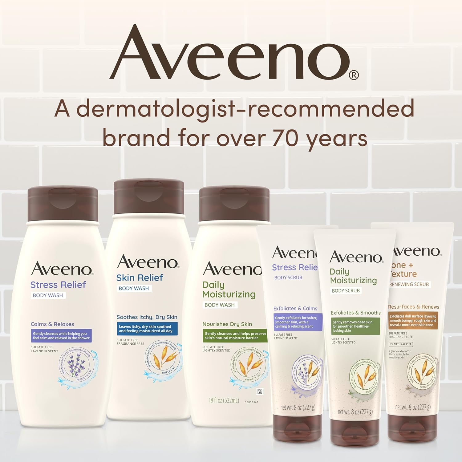 Aveeno Daily Moisturizing Body Wash, Body Wash for Dry Skin with Soothing Oat, Creamy Shower Cleanser, Gentle, Soap-Free and Dye-Free, Lightly Scented Body Wash, 33 FL OZ