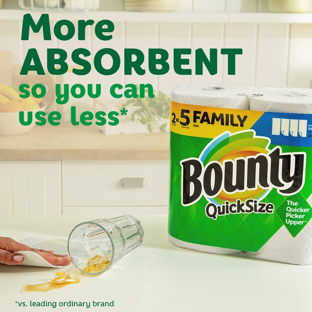 Bounty Quick Size Paper Towels, White, 8 Family Rolls = 20 Regular Rolls