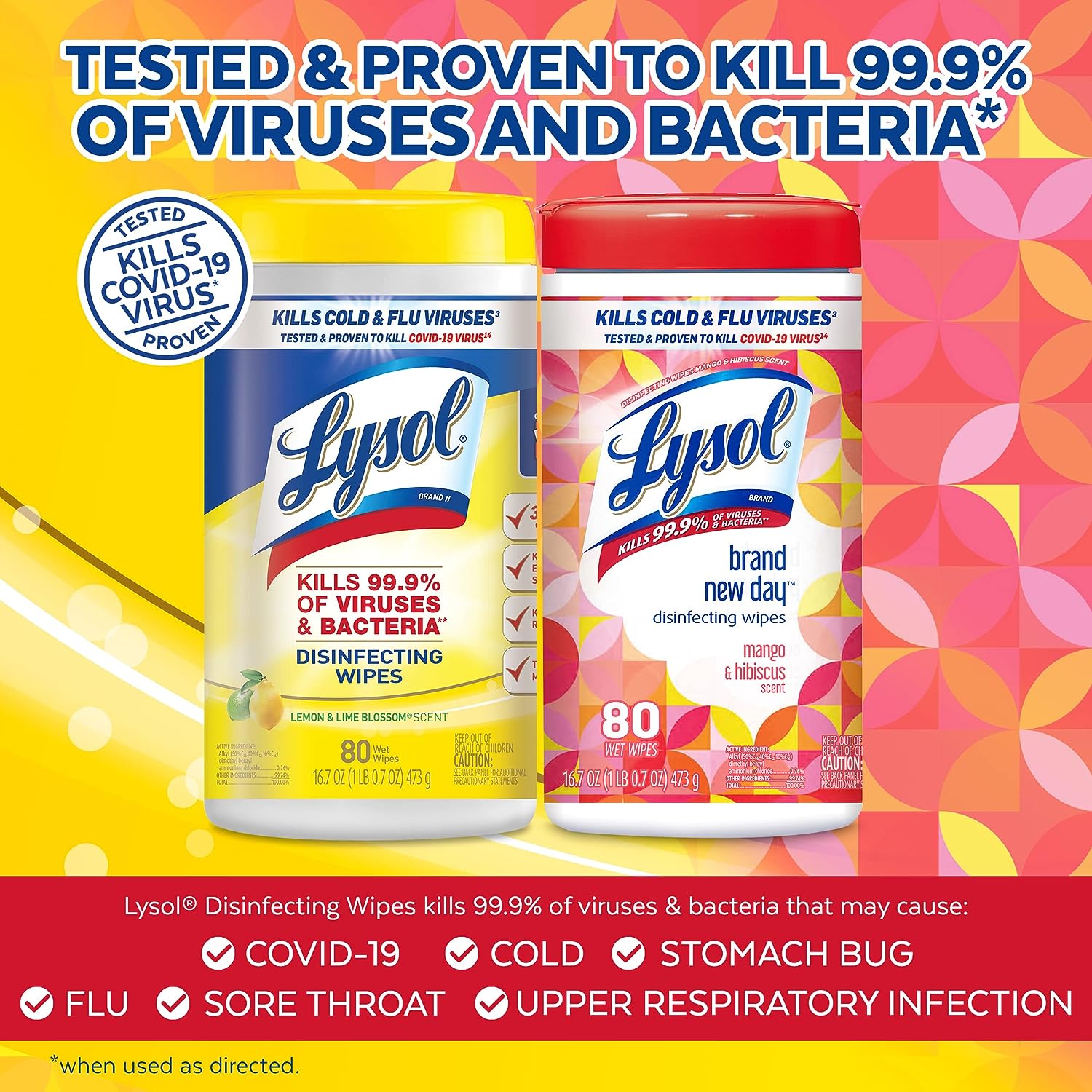 Lysol Disinfectant Wipes Bundle, Multi-Surface Antibacterial Cleaning Wipes, For Disinfecting & Cleaning, contains x2 Lemon & Lim Blossom (80ct) x1 Crisp Linen (80 Ct) & x1 Mango & Hibiscus (80 Ct)