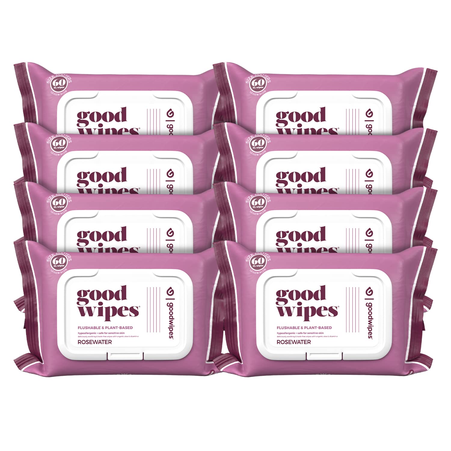 Goodwipes Flushable Butt Wipes – Soothing Botanicals & Aloe – Septic & Sewer Safe – Largest Adult Toilet Wipes – Rosewater, 360 count (6 packs)