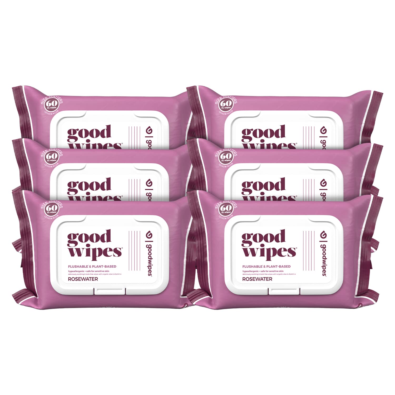 Goodwipes Flushable Butt Wipes – Soothing Botanicals & Aloe – Septic & Sewer Safe – Largest Adult Toilet Wipes – Rosewater, 360 count (6 packs)