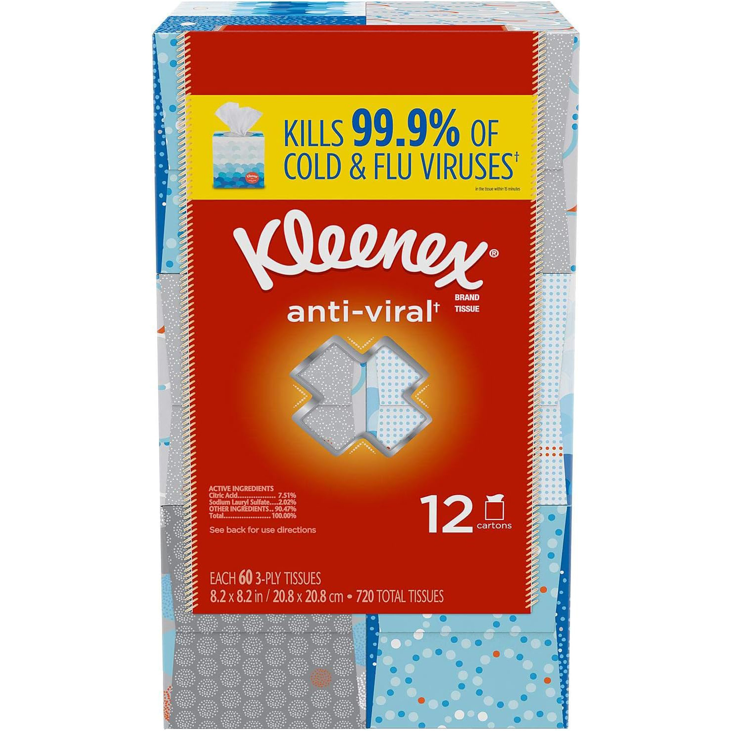 Kleenex Anti-Viral Facial Tissues, Classroom or Office Tissue, 18 Cube Boxes, 55 Tissues per Box, 3-Ply (990 Total Tissues)