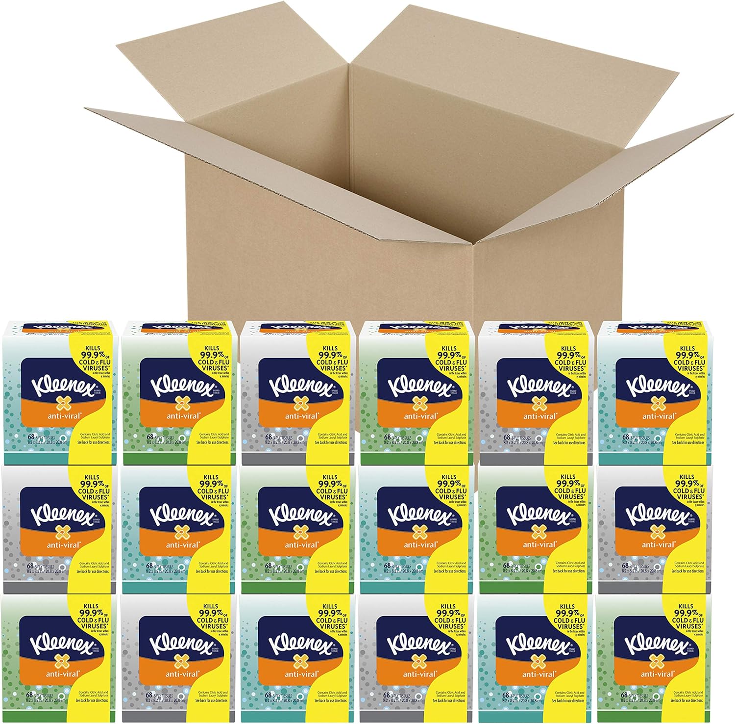 Kleenex Anti-Viral Facial Tissues, Classroom or Office Tissue, 18 Cube Boxes, 55 Tissues per Box, 3-Ply (990 Total Tissues)