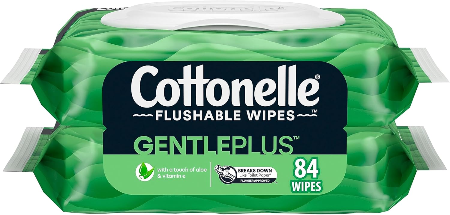 Cottonelle GentlePlus Flushable Wet Wipes with Aloe & Vitamin E, 6 Flip-Top Packs, 42 Wipes Per Pack (252 Total Wipes), Packaging May Vary