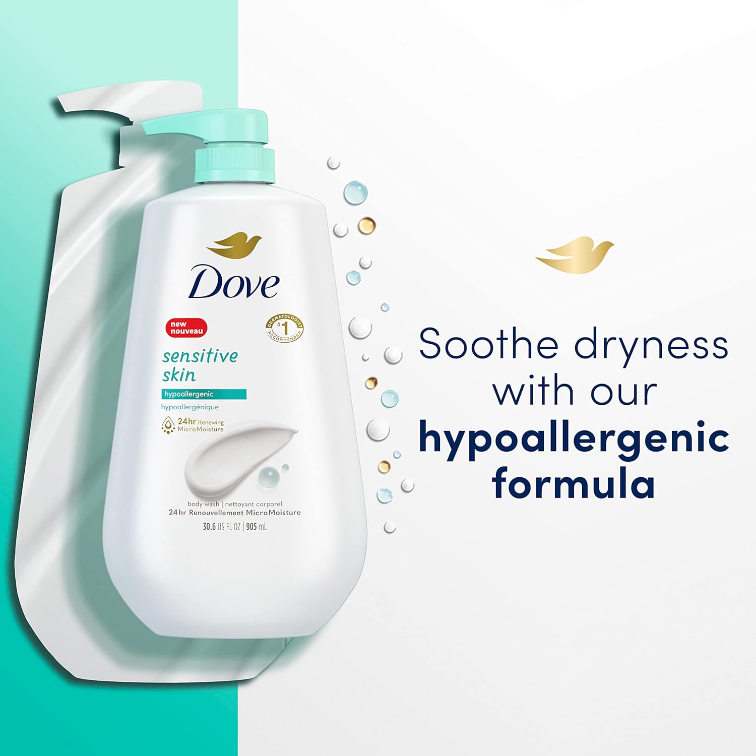 Dove Hypoallergenic Body Wash To Moisturize Sensitive Skin Body Wash For Sensitive Skin Sulfate And Paraben Free 34oz
