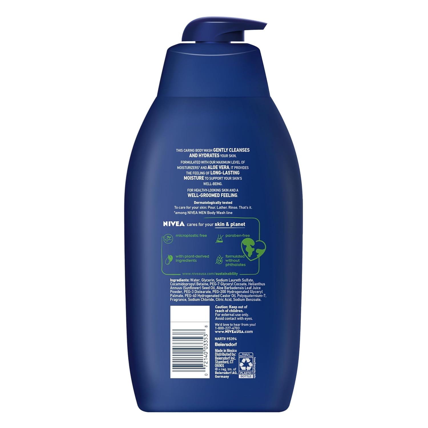 NIVEA MEN Maximum Hydration Body Wash with Aloe Vera, Long-Lasting Hydrating Body Wash for Men, 3 Pack of 16.9 Fl Oz Bottles