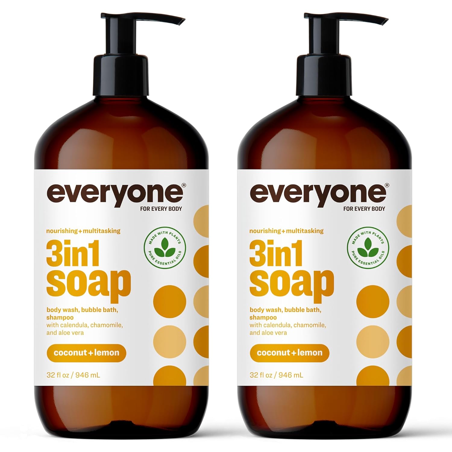 Everyone 3-in-1 Soap, Body Wash, Bubble Bath, Shampoo, 32 Ounce (Pack of 2), Lavender and Aloe, Coconut Cleanser with Organic Plant Extracts and Pure Essential Oils (Packaging May Vary)