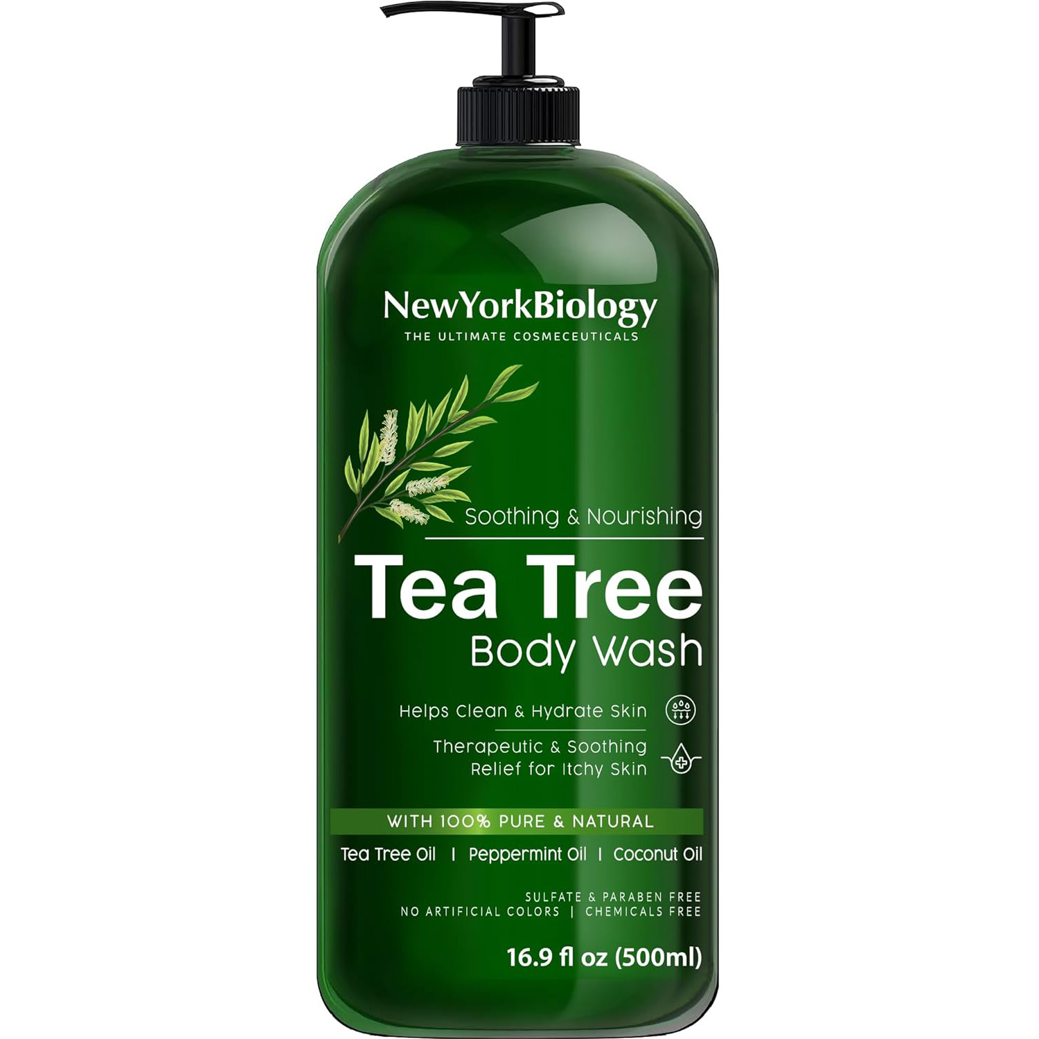 New York Biology Tea Tree Body Wash for Men and Women - Moisturizing Body Wash Helps Soothe Itchy Skin, Jock Itch, Athletes Foot, Nail Fungus, Eczema, Body Odor and Ringworm - 16.9 Fl Oz