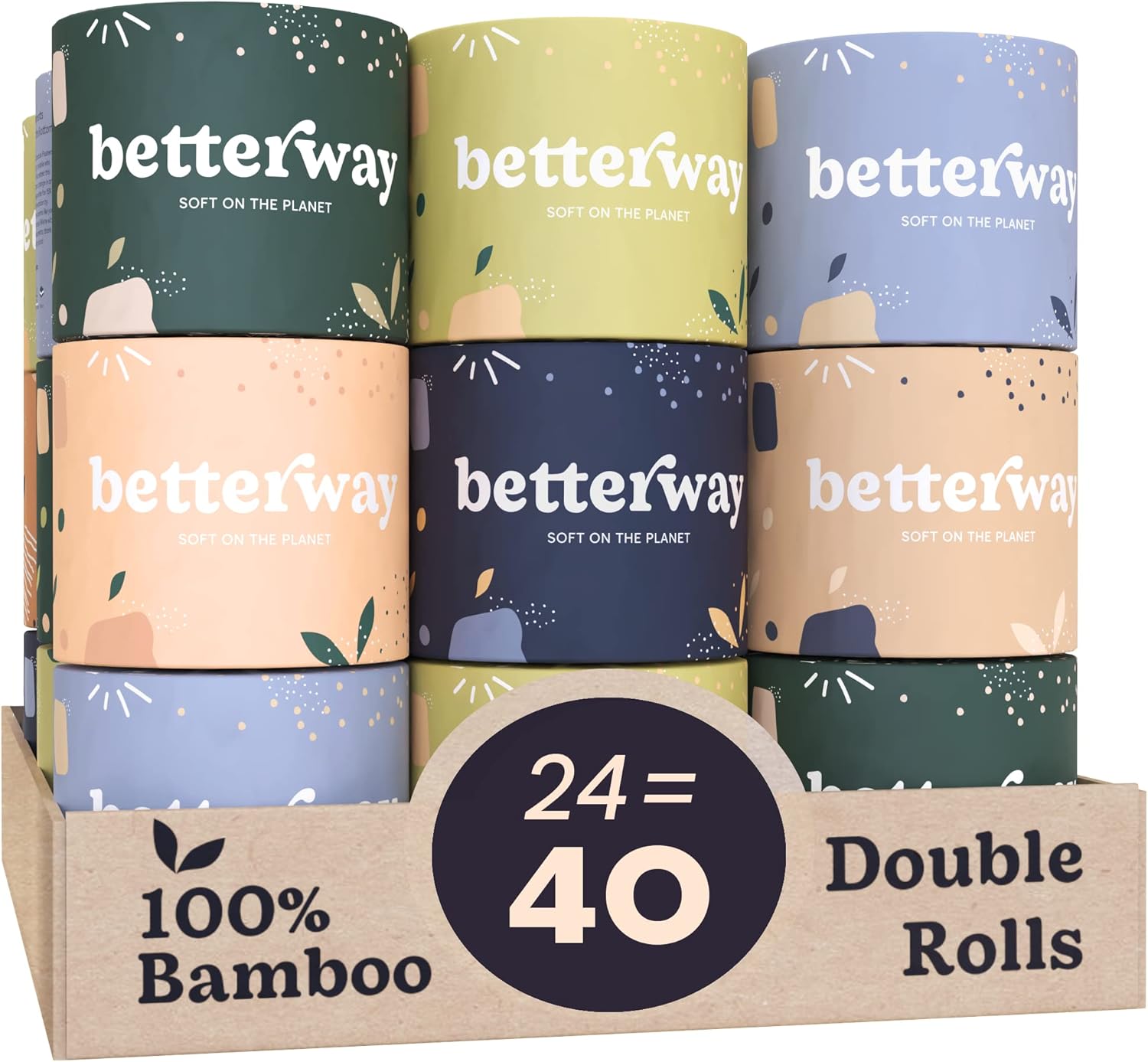 Betterway Bamboo Toilet Paper 3 Ply - Sustainable Toilet Tissue - 12 Double Rolls & 360 Sheets Per Roll - Septic Safe - Organic, Plastic Free - FSC Certified