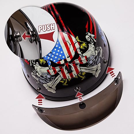 Cartman Cruiser Scooter Motorcycle Half Face Helmet, American Flag Skull USA Graphics, DOT Approved for Bike Scooter ATV UTV Chopper X-Large