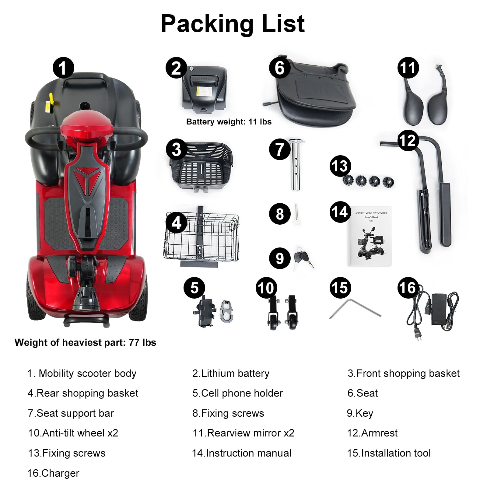 30 Miles Long Range 4 Wheel Electric Mobility Scooter with 350W Motor, Foldable Mobility Scooter for Adults/Seniors - 300 lb Capacity, 720Wh Lithium Battery, Dual Baskets